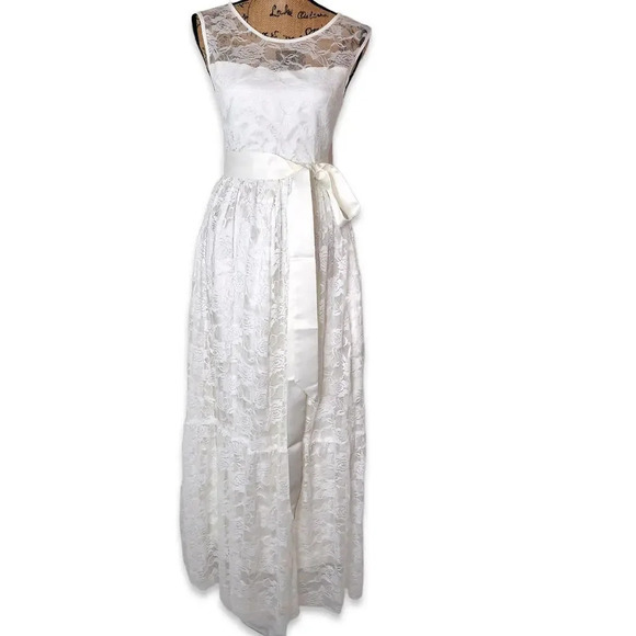 0039 Italy Dresses & Skirts - Mesh Lace Floral Open back Detachable Belt Wedding Dress Bridesmaid Size Small